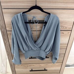 Express Light Blue Wrap Blouse